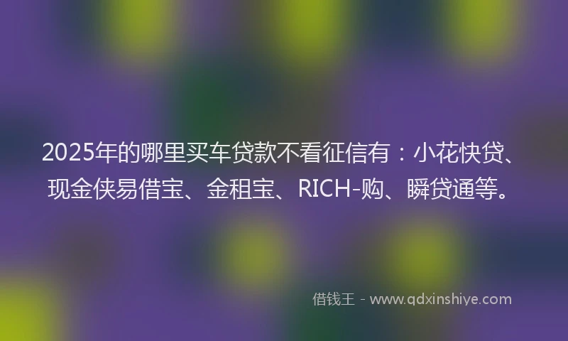 2025年的哪里买车贷款不看征信有：小花快贷、现金侠易借宝、金租宝、RICH-购、瞬贷通等。