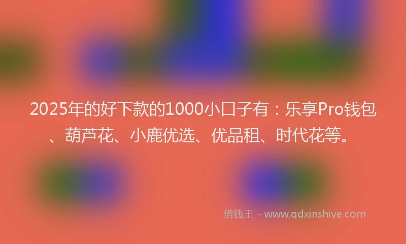 2025年的好下款的1000小口子有：乐享Pro钱包、葫芦花、小鹿优选、优品租、时代花等。