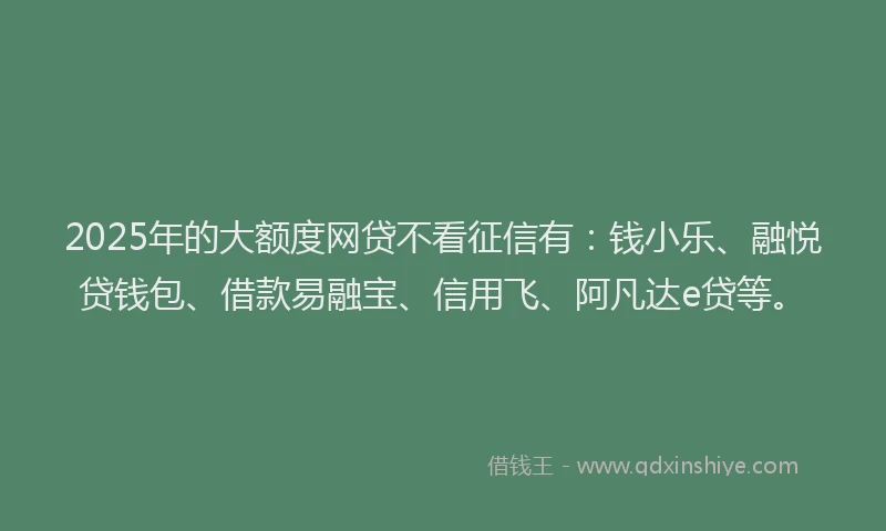 2025年的大额度网贷不看征信有：钱小乐、融悦贷钱包、借款易融宝、信用飞、阿凡达e贷等。