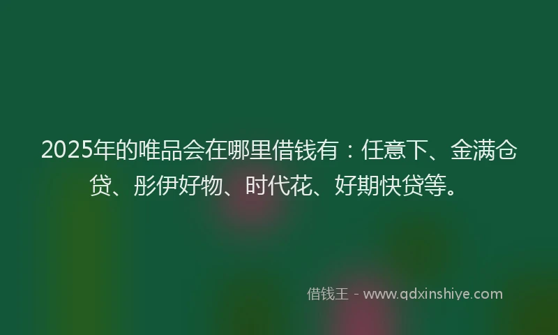 2025年的唯品会在哪里借钱有：任意下、金满仓贷、彤伊好物、时代花、好期快贷等。