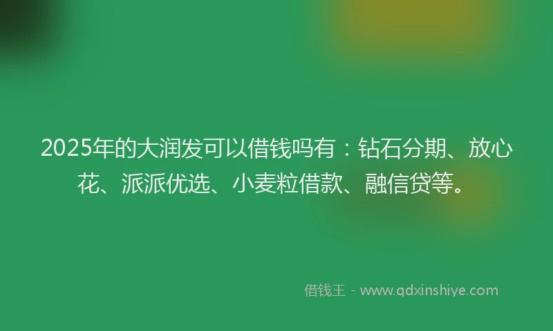2025年的大润发可以借钱吗有：钻石分期、放心花、派派优选、小麦粒借款、融信贷等。