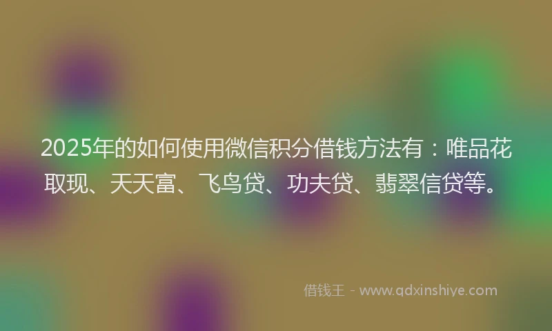 2025年的如何使用微信积分借钱方法有：唯品花取现、天天富、飞鸟贷、功夫贷、翡翠信贷等。