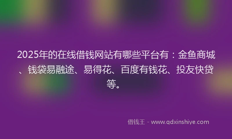2025年的在线借钱网站有哪些平台有：金鱼商城、钱袋易融途、易得花、百度有钱花、投友快贷等。