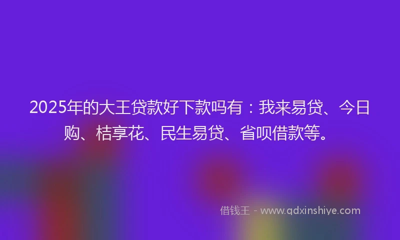 2025年的大王贷款好下款吗有：我来易贷、今日购、桔享花、民生易贷、省呗借款等。
