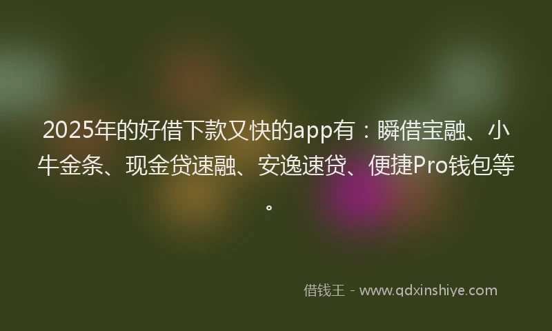 2025年的好借下款又快的app有：瞬借宝融、小牛金条、现金贷速融、安逸速贷、便捷Pro钱包等。