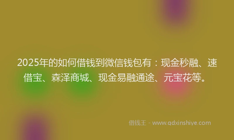 2025年的如何借钱到微信钱包有：现金秒融、速借宝、森泽商城、现金易融通途、元宝花等。