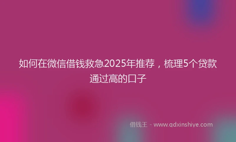 如何在微信借钱救急2025年推荐，梳理5个贷款通过高的口子