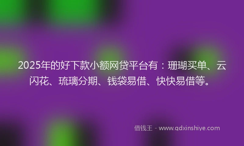 2025年的好下款小额网贷平台有：珊瑚买单、云闪花、琉璃分期、钱袋易借、快快易借等。
