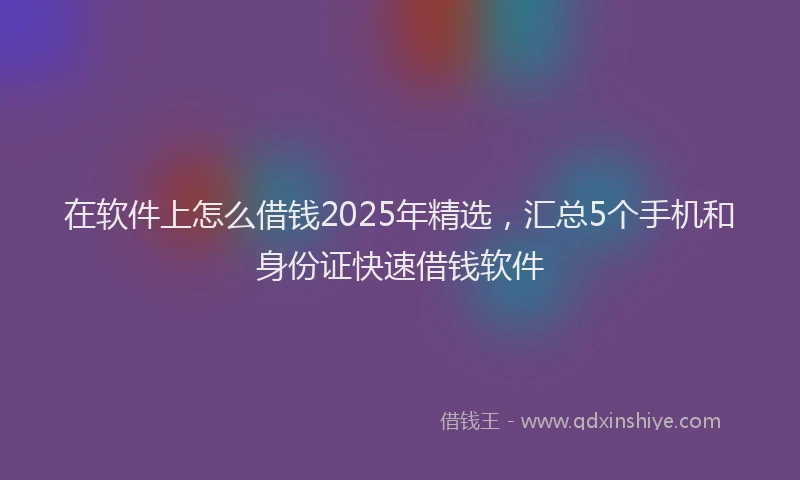 在软件上怎么借钱2025年精选，汇总5个手机和身份证快速借钱软件