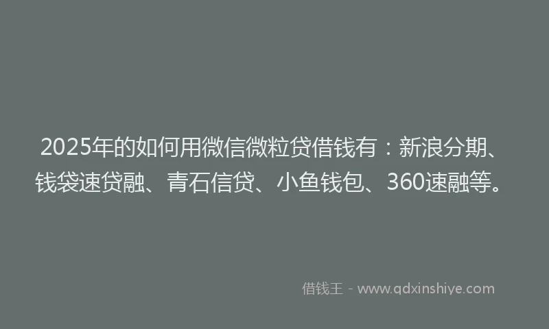 2025年的如何用微信微粒贷借钱有：新浪分期、钱袋速贷融、青石信贷、小鱼钱包、360速融等。