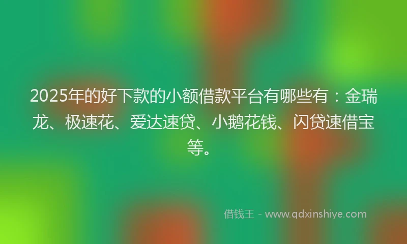 2025年的好下款的小额借款平台有哪些有：金瑞龙、极速花、爱达速贷、小鹅花钱、闪贷速借宝等。