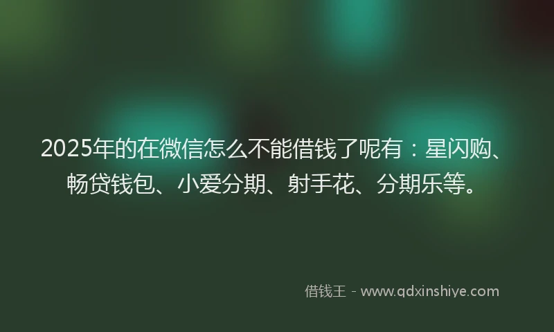 2025年的在微信怎么不能借钱了呢有：星闪购、畅贷钱包、小爱分期、射手花、分期乐等。