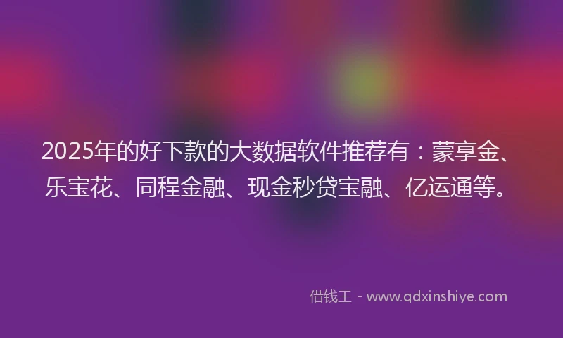 2025年的好下款的大数据软件推荐有：蒙享金、乐宝花、同程金融、现金秒贷宝融、亿运通等。