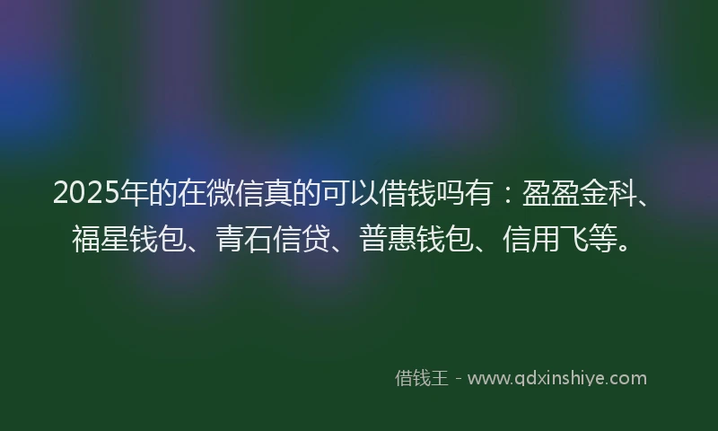 2025年的在微信真的可以借钱吗有：盈盈金科、福星钱包、青石信贷、普惠钱包、信用飞等。