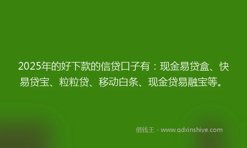 2025年的好下款的信贷口子有：现金易贷盒、快易贷宝、粒粒贷、移动白条、现金贷易融宝等。