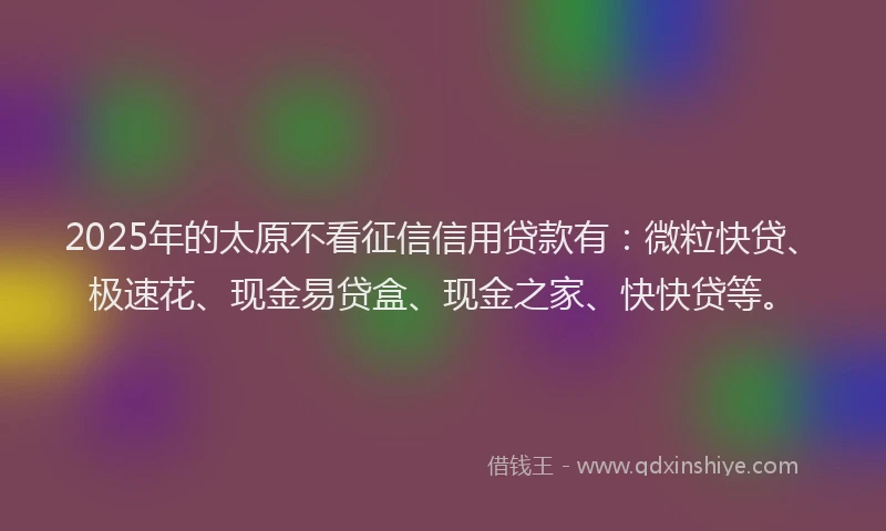 2025年的太原不看征信信用贷款有：微粒快贷、极速花、现金易贷盒、现金之家、快快贷等。