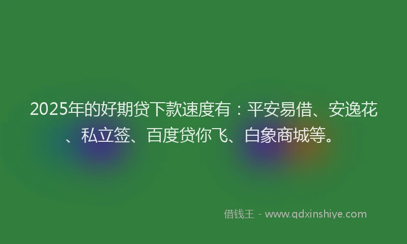 2025年的好期贷下款速度有：平安易借、安逸花、私立签、百度贷你飞、白象商城等。