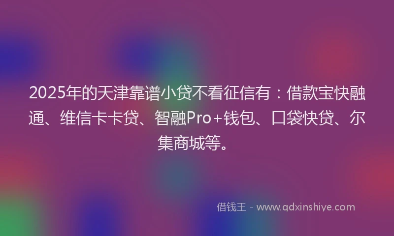 2025年的天津靠谱小贷不看征信有：借款宝快融通、维信卡卡贷、智融Pro+钱包、口袋快贷、尔集商城等。