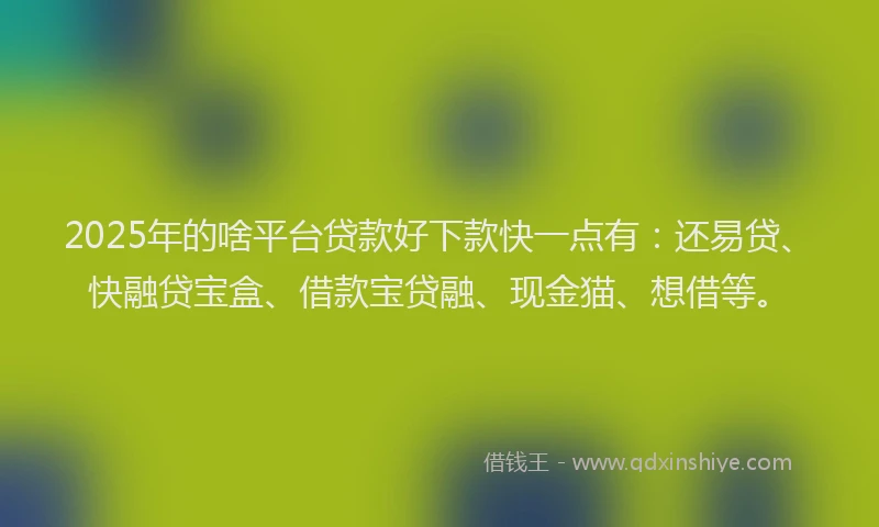 2025年的啥平台贷款好下款快一点有：还易贷、快融贷宝盒、借款宝贷融、现金猫、想借等。