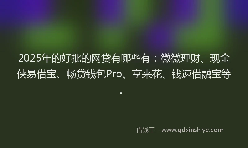 2025年的好批的网贷有哪些有：微微理财、现金侠易借宝、畅贷钱包Pro、享来花、钱速借融宝等。
