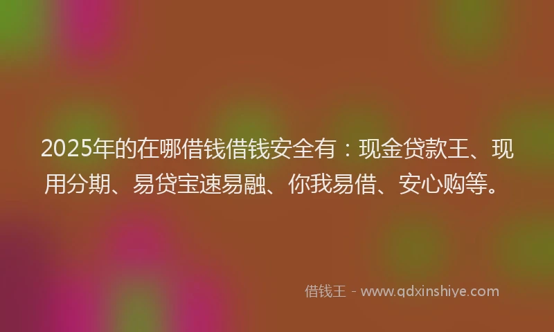 2025年的在哪借钱借钱安全有：现金贷款王、现用分期、易贷宝速易融、你我易借、安心购等。
