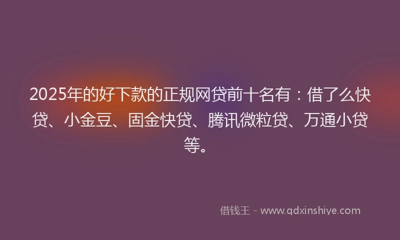 2025年的好下款的正规网贷前十名有：借了么快贷、小金豆、固金快贷、腾讯微粒贷、万通小贷等。