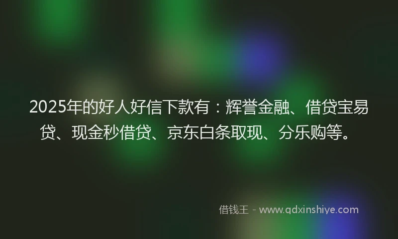 2025年的好人好信下款有：辉誉金融、借贷宝易贷、现金秒借贷、京东白条取现、分乐购等。