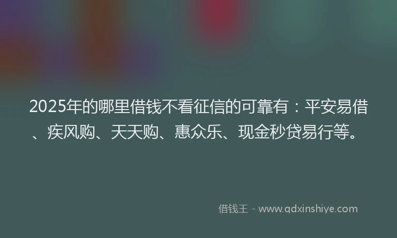 2025年的哪里借钱不看征信的可靠有：平安易借、疾风购、天天购、惠众乐、现金秒贷易行等。