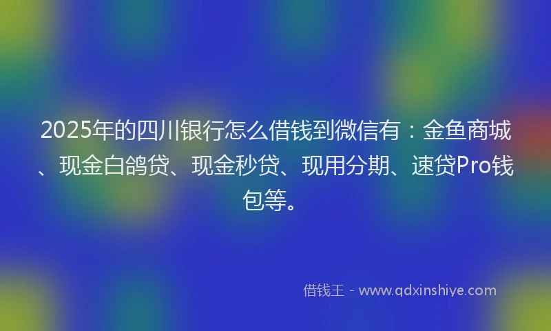2025年的四川银行怎么借钱到微信有：金鱼商城、现金白鸽贷、现金秒贷、现用分期、速贷Pro钱包等。