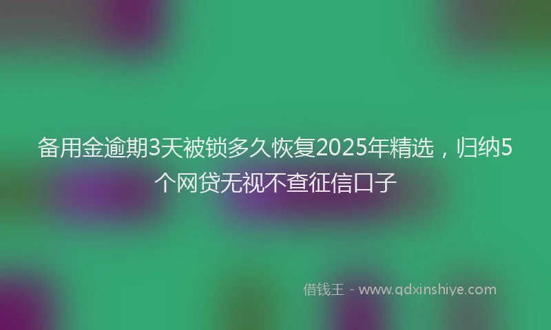 备用金逾期3天被锁多久恢复2025年精选，归纳5个网贷无视不查征信口子