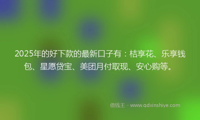 2025年的好下款的最新口子有：桔享花、乐享钱包、星愿贷宝、美团月付取现、安心购等。