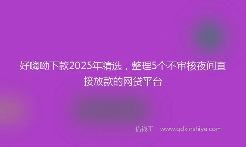 好嗨呦下款2025年精选，整理5个不审核夜间直接放款的网贷平台
