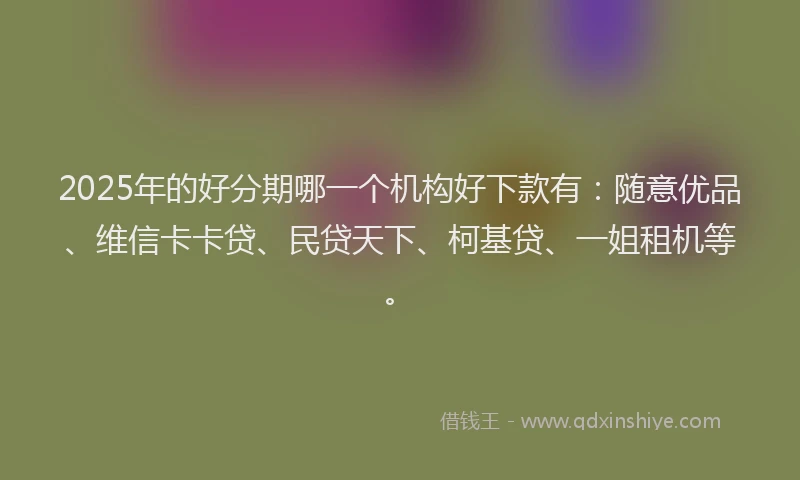 2025年的好分期哪一个机构好下款有：随意优品、维信卡卡贷、民贷天下、柯基贷、一姐租机等。