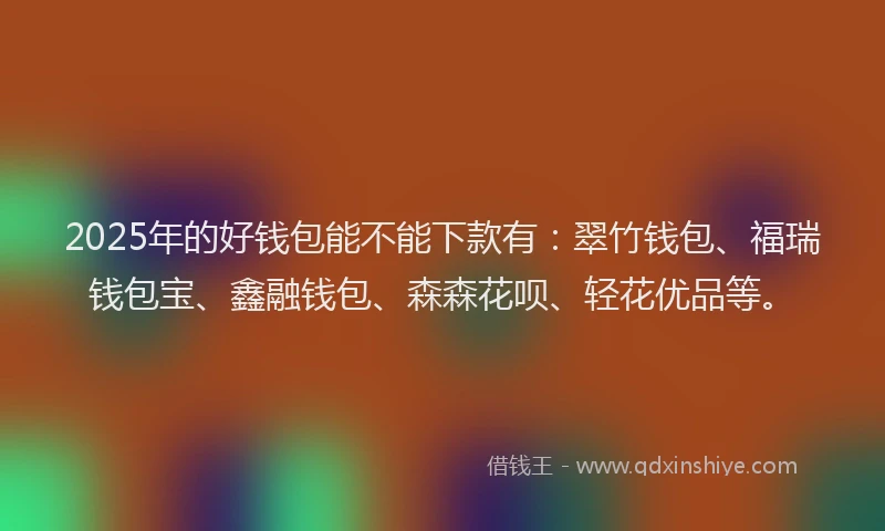 2025年的好钱包能不能下款有：翠竹钱包、福瑞钱包宝、鑫融钱包、森森花呗、轻花优品等。