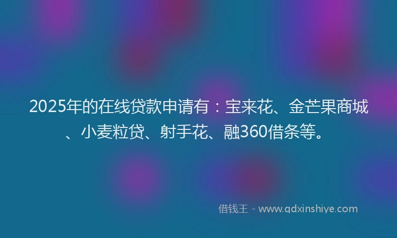 2025年的在线贷款申请有：宝来花、金芒果商城、小麦粒贷、射手花、融360借条等。