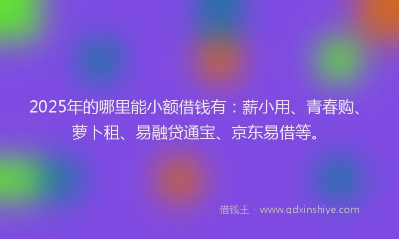 2025年的哪里能小额借钱有：薪小用、青春购、萝卜租、易融贷通宝、京东易借等。