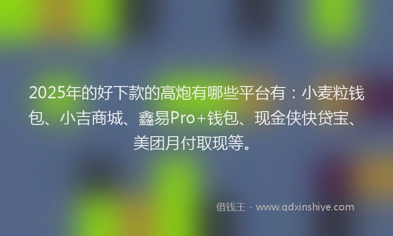 2025年的好下款的高炮有哪些平台有：小麦粒钱包、小吉商城、鑫易Pro+钱包、现金侠快贷宝、美团月付取现等。