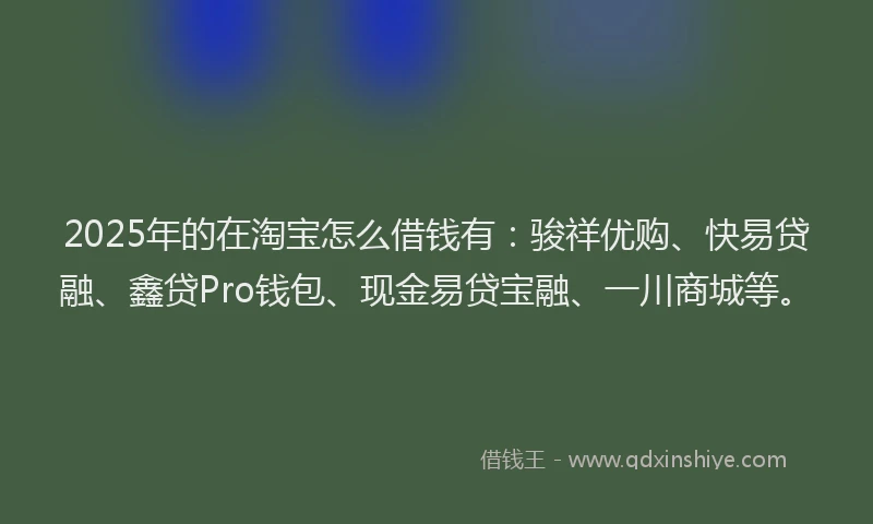 2025年的在淘宝怎么借钱有：骏祥优购、快易贷融、鑫贷Pro钱包、现金易贷宝融、一川商城等。