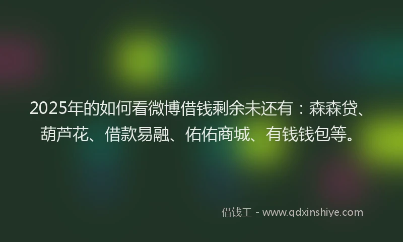 2025年的如何看微博借钱剩余未还有：森森贷、葫芦花、借款易融、佑佑商城、有钱钱包等。