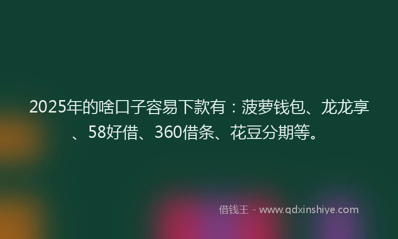 2025年的啥口子容易下款有：菠萝钱包、龙龙享、58好借、360借条、花豆分期等。