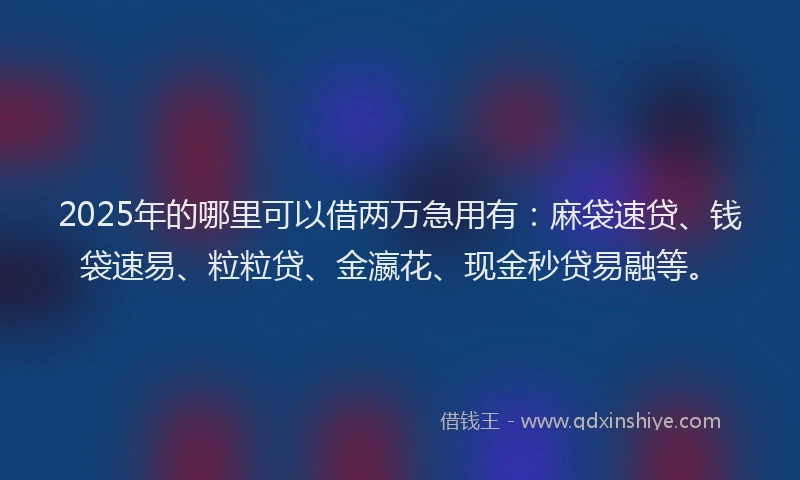 2025年的哪里可以借两万急用有：麻袋速贷、钱袋速易、粒粒贷、金瀛花、现金秒贷易融等。