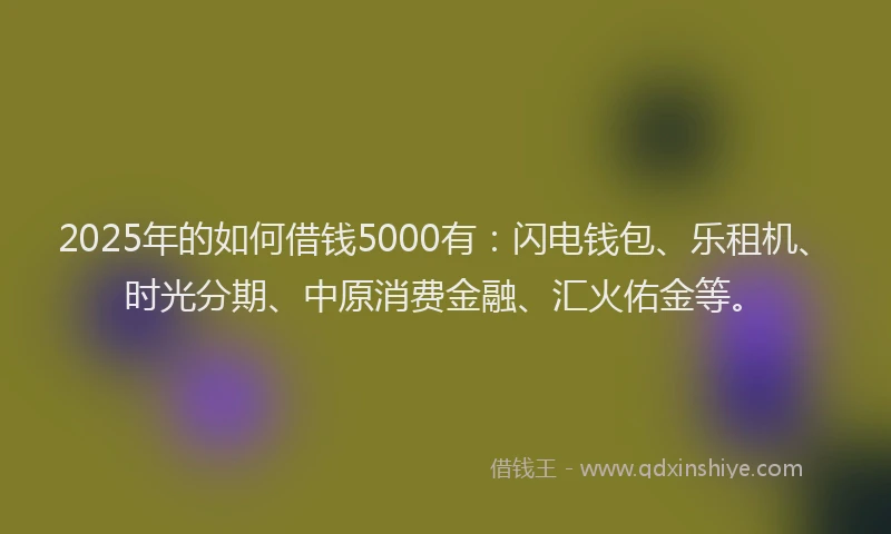 2025年的如何借钱5000有：闪电钱包、乐租机、时光分期、中原消费金融、汇火佑金等。