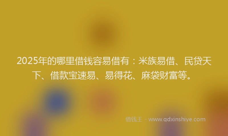 2025年的哪里借钱容易借有：米族易借、民贷天下、借款宝速易、易得花、麻袋财富等。