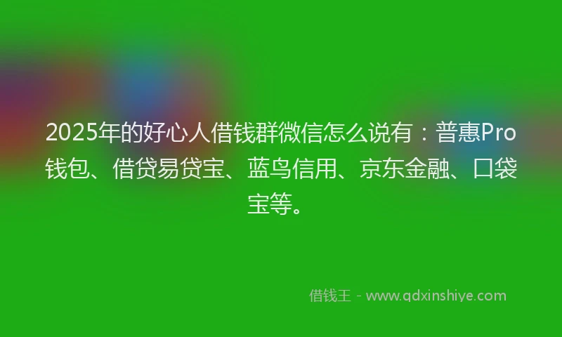 2025年的好心人借钱群微信怎么说有：普惠Pro钱包、借贷易贷宝、蓝鸟信用、京东金融、口袋宝等。