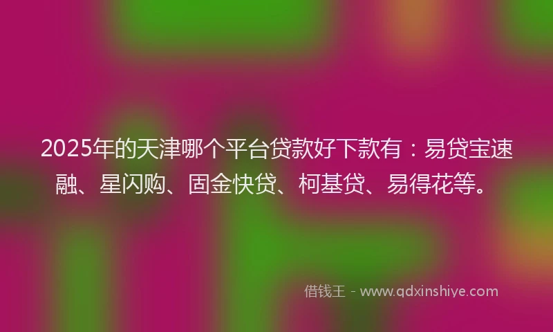 2025年的天津哪个平台贷款好下款有：易贷宝速融、星闪购、固金快贷、柯基贷、易得花等。