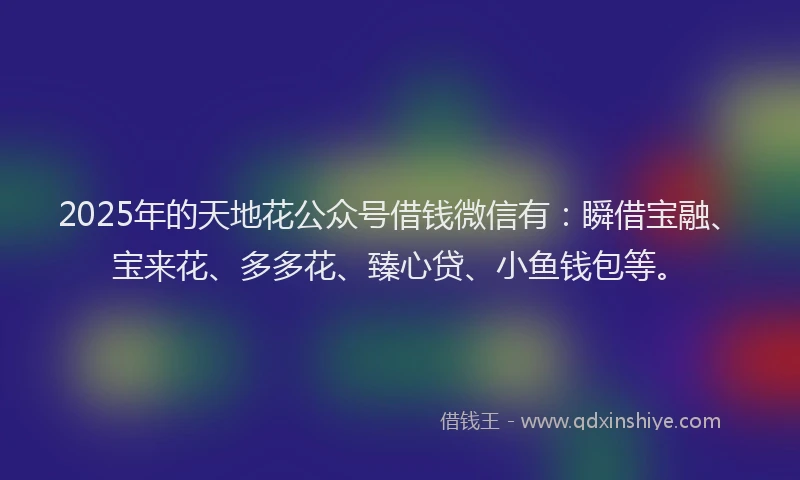 2025年的天地花公众号借钱微信有：瞬借宝融、宝来花、多多花、臻心贷、小鱼钱包等。
