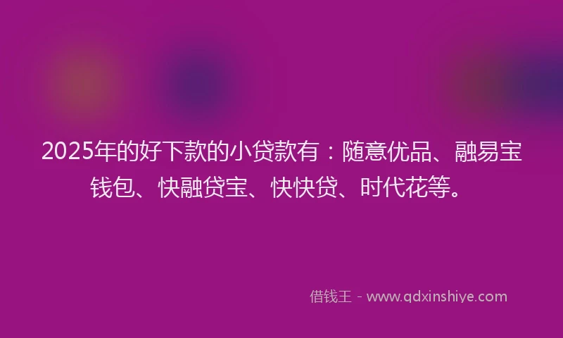 2025年的好下款的小贷款有：随意优品、融易宝钱包、快融贷宝、快快贷、时代花等。