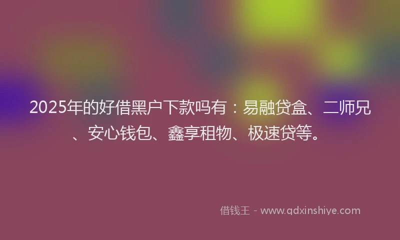 2025年的好借黑户下款吗有：易融贷盒、二师兄、安心钱包、鑫享租物、极速贷等。