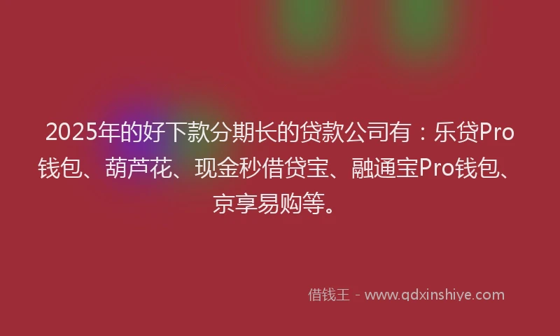2025年的好下款分期长的贷款公司有：乐贷Pro钱包、葫芦花、现金秒借贷宝、融通宝Pro钱包、京享易购等。