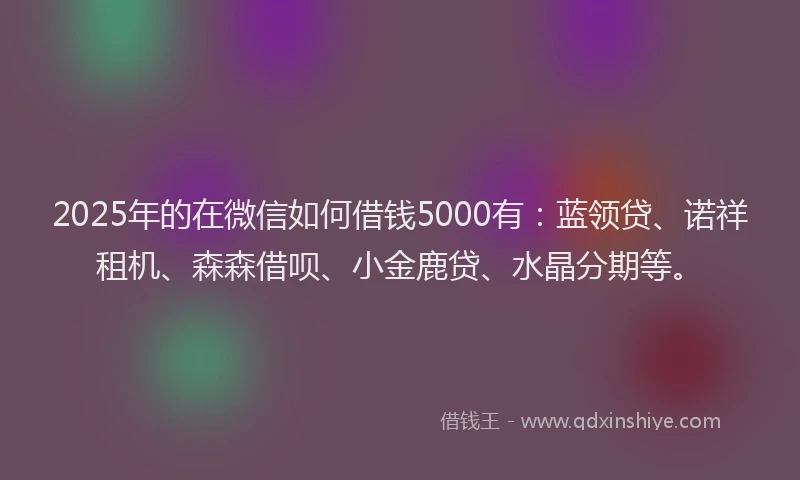 2025年的在微信如何借钱5000有：蓝领贷、诺祥租机、森森借呗、小金鹿贷、水晶分期等。